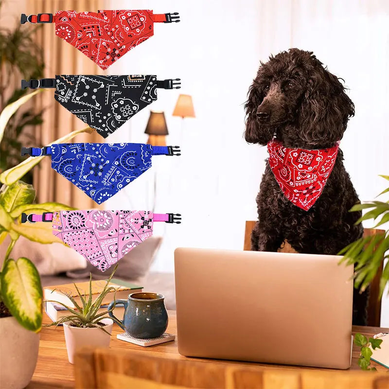 Adjustable Cotton Plaid Dog Bandana – Washable Pet Scarf with Bowtie Collar for Large Dogs & Cats