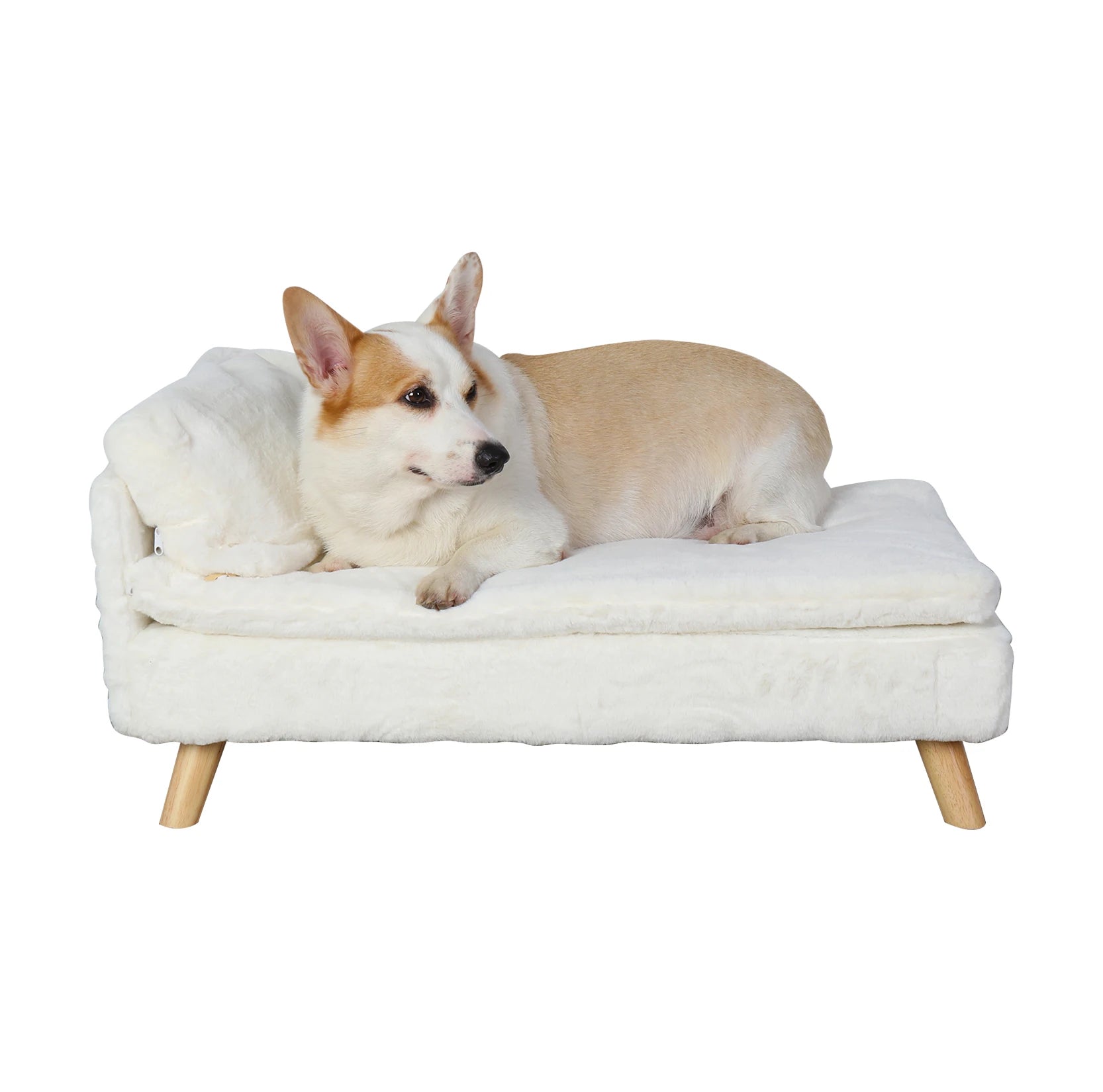Nordic Elevated Pet Bed – Wooden Leg Pet Sofa with Waterproof Cozy Pad