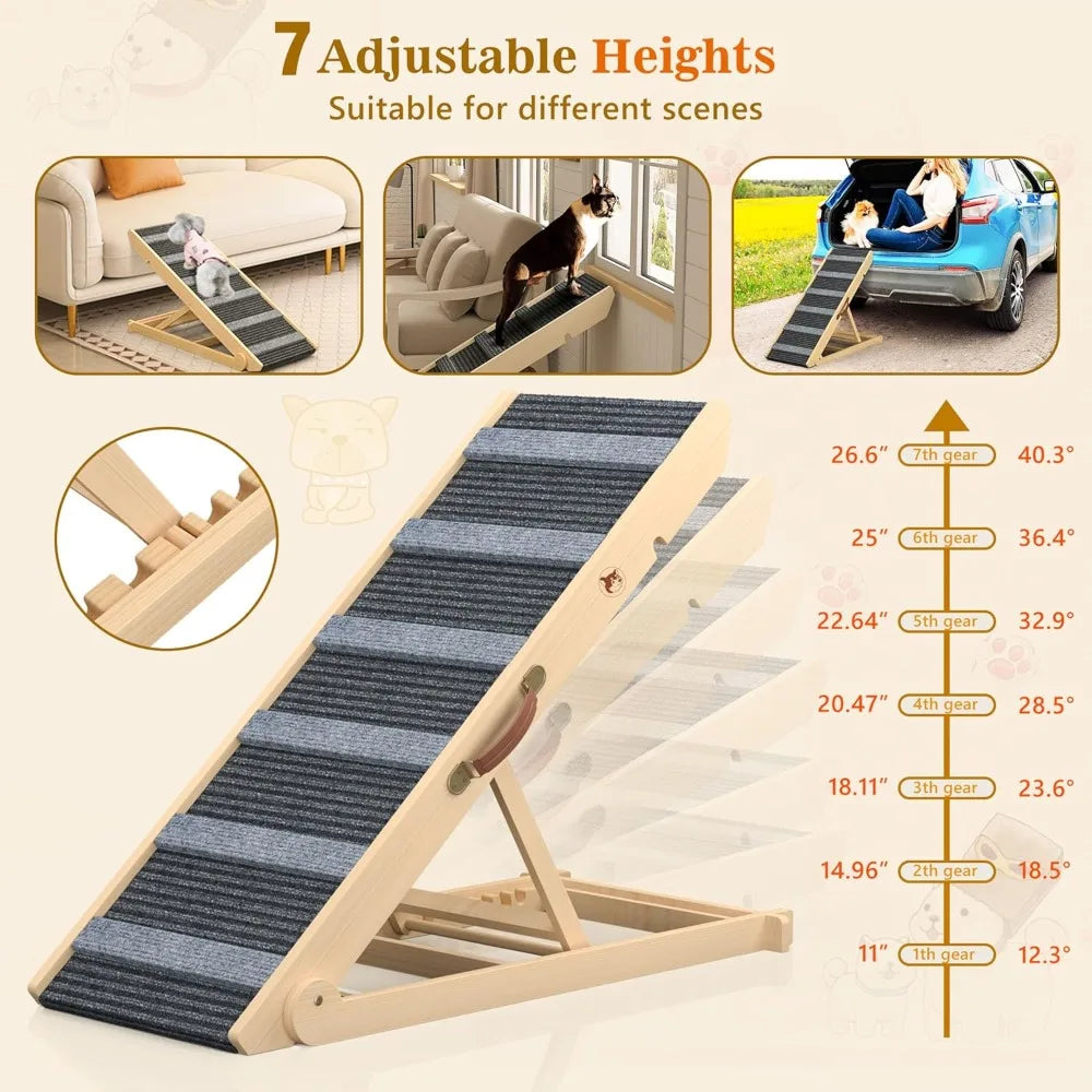 Adjustable Height Dog Ramp – Portable Pet Ramp for Large, Small & Senior Pets (11"–26.6")