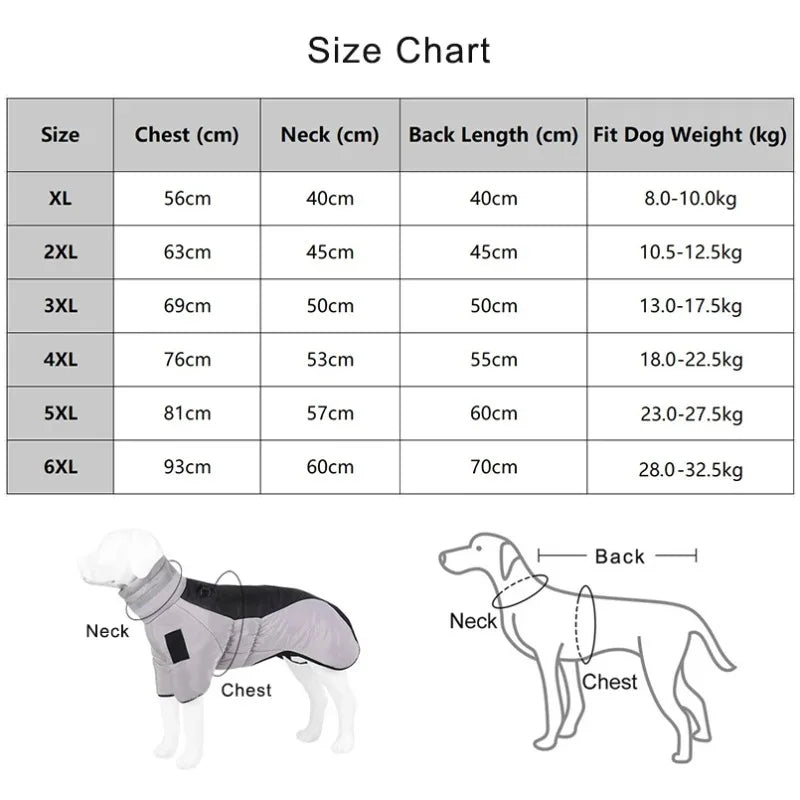Winter Dog Down Jacket – Waterproof Reflective Coat with High Collar for Medium & Large Dogs