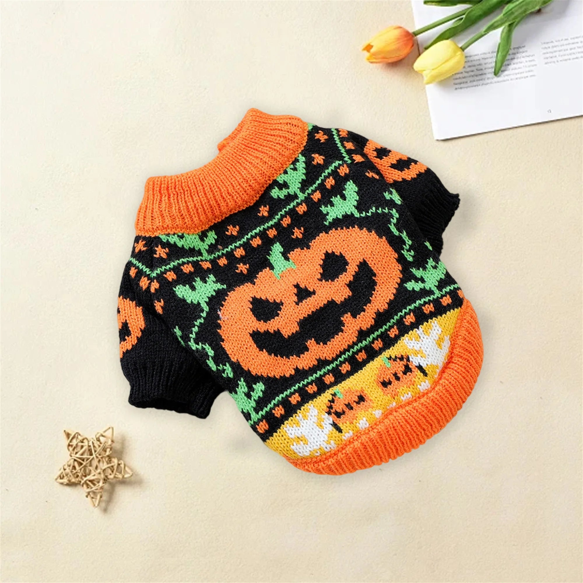 Halloween Ghost Pet Sweater – Knitted Pumpkin & Ghost Costume for Small Dogs & Cats