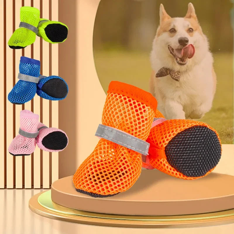 4-Pack Non-Slip Dog Shoes – Breathable, Wear-Resistant Boots for Small & Medium Dogs