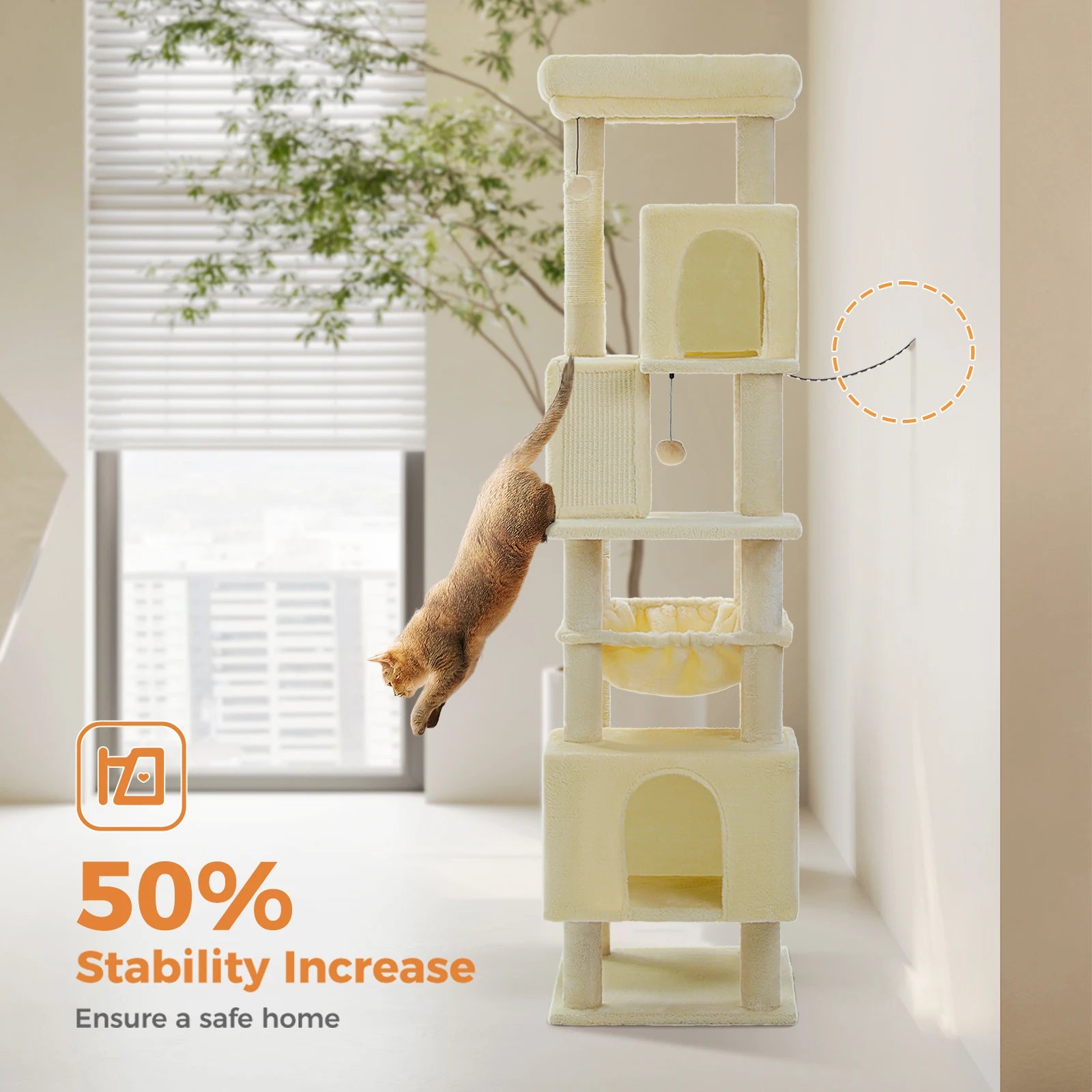 180cm Large Cat Tree Tower – Multi-Level Cat Condo with Hammock, Spacious Perch & Sisal Scratching Posts