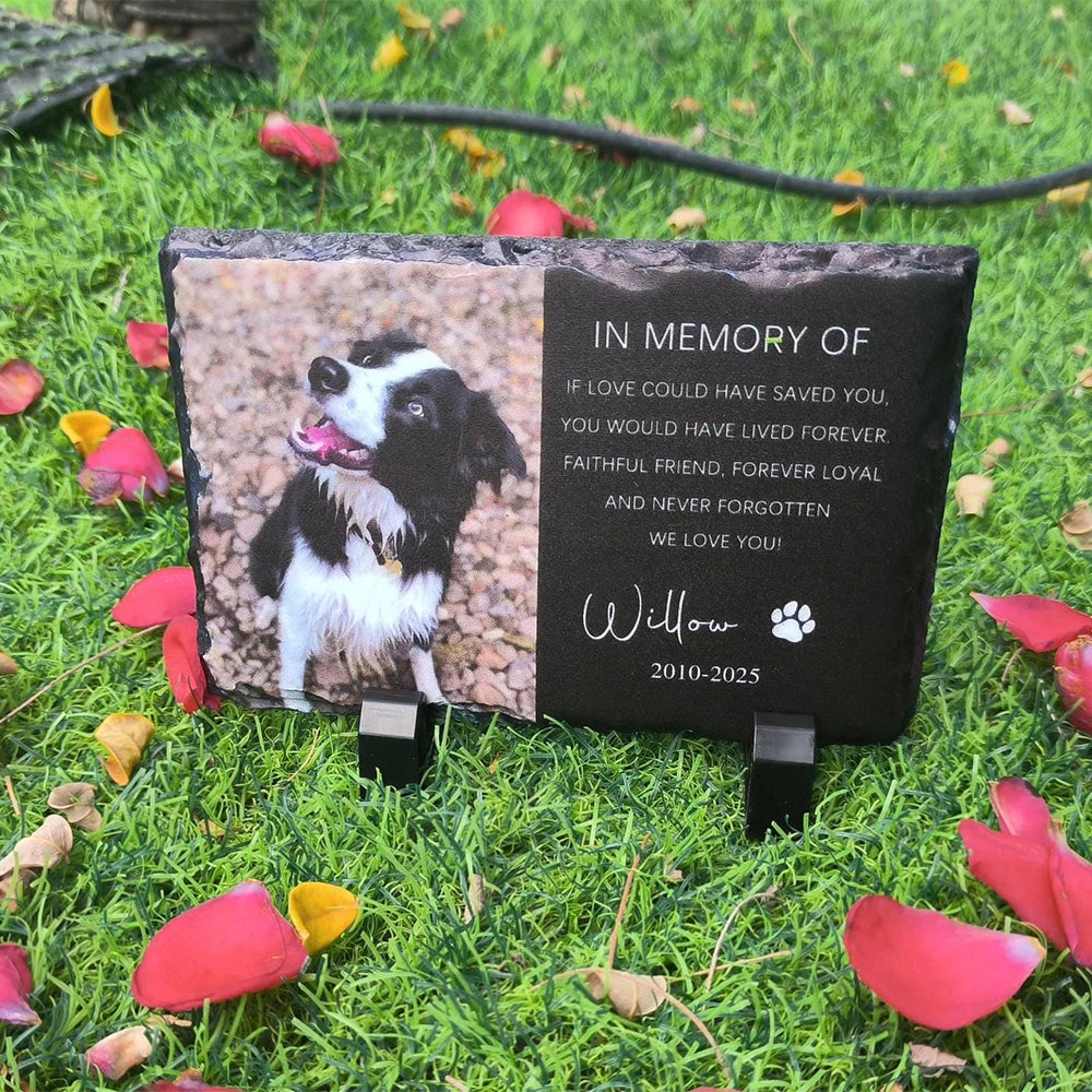 Personalized Pet Memorial Rectangular Stone Pet Grave Marker With Photo Custom Garden Stone Slate Tombstone Pet Memorial Gift