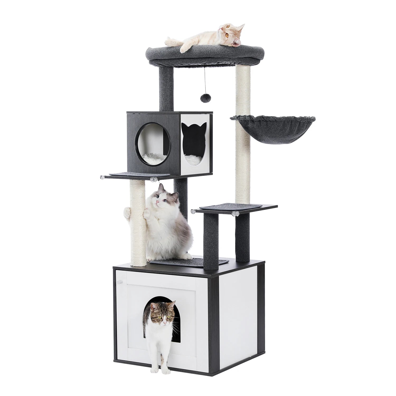 Multi-Level Cat Tree – Condo Tower with Hammock, Scratching Posts & Toys