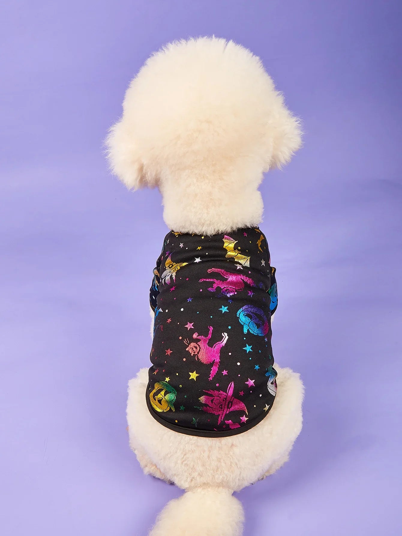 Halloween Dog T-Shirt – Black Glitter Bat & Pumpkin Print Pet Shirt