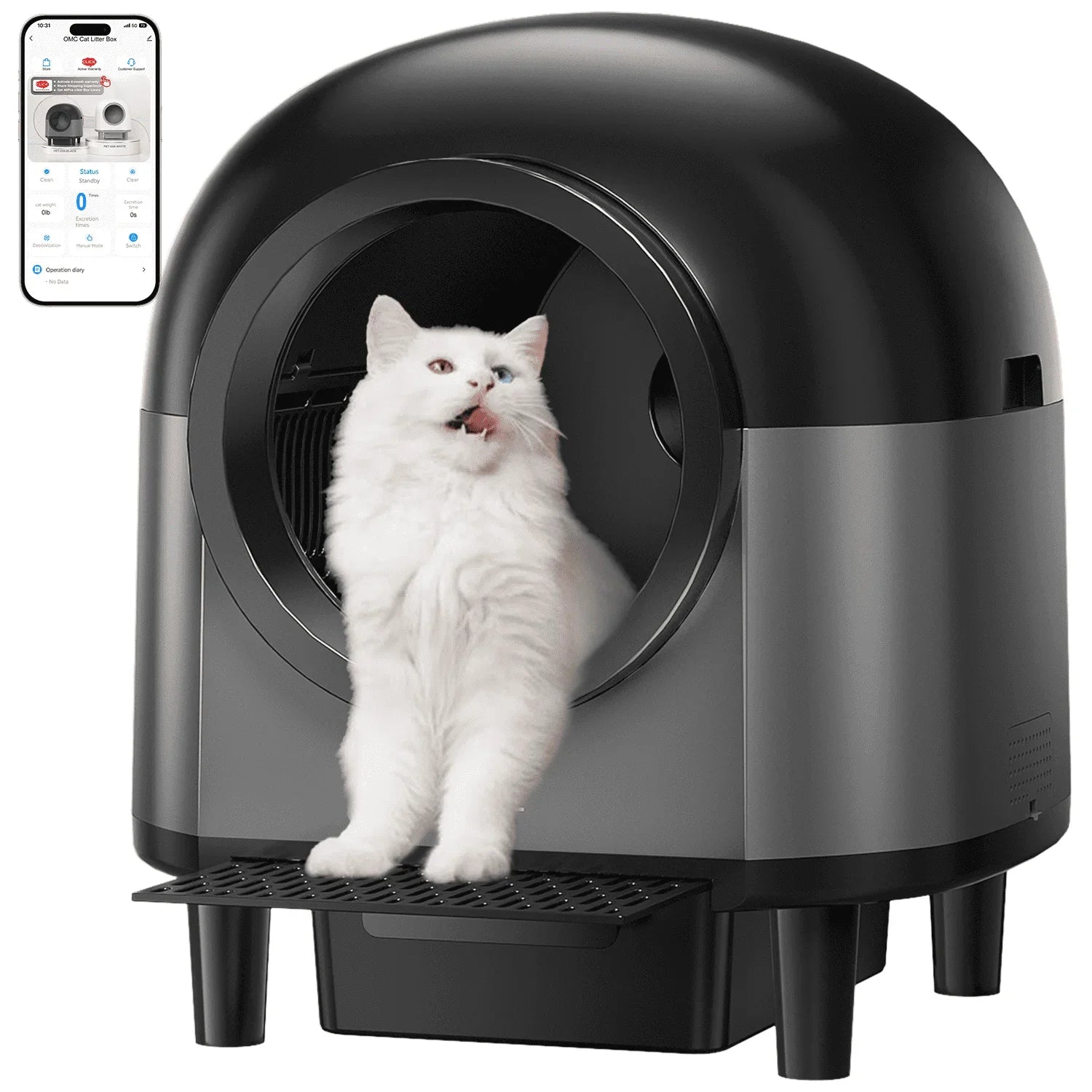 Modern Automatic Cat Litter Box – 100L Extra-Large Self-Cleaning Litter Box for Multiple Cats with WiFi App Control