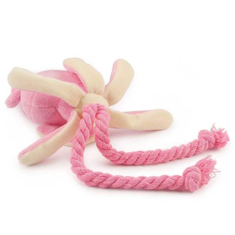 Squid Plush Dog Toy – Cute Puppy Chew Toy with Squeaker, Teeth Cleaning Rope Toy for Small Dogs & Puppies
