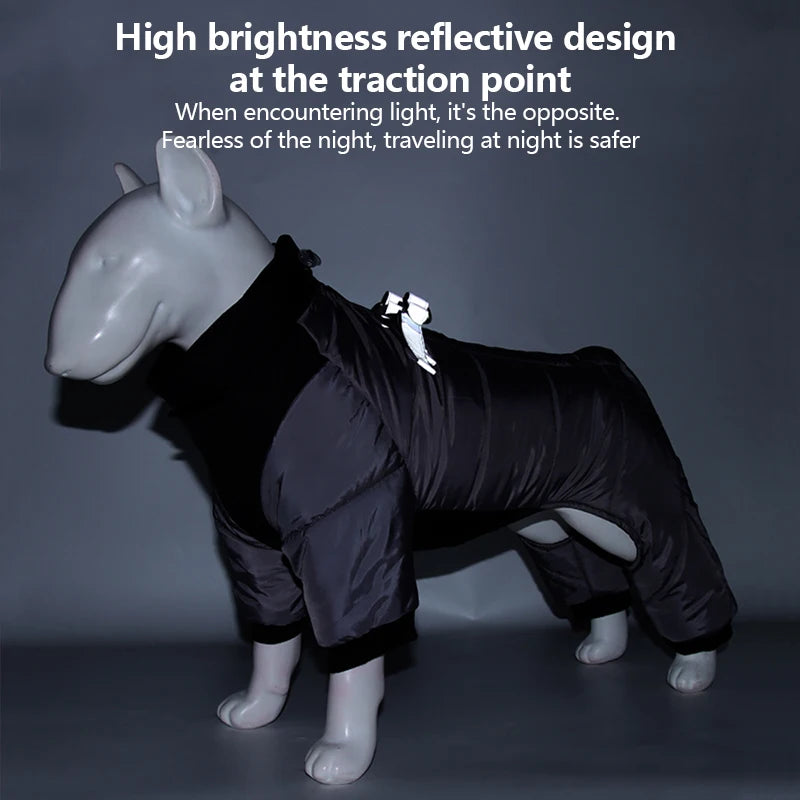 Four-Leg Dog Winter Coat – Waterproof Reflective Puffer for Small & Medium Dogs