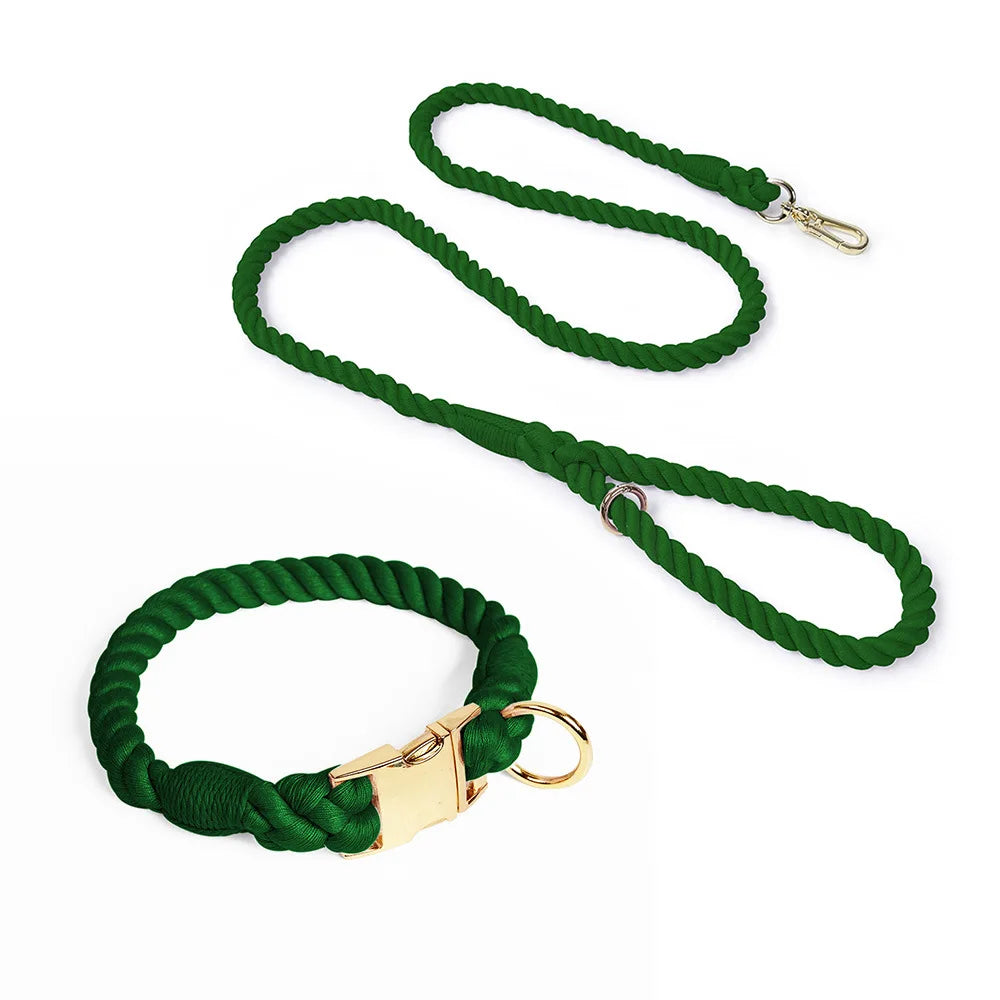 Hand-Woven Cotton Rope Dog Collar & Leash Set – Medium & Large Dogs