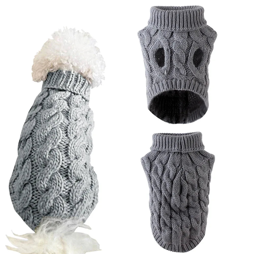 Shortened Title  Knitted Dog Sweater – Autumn/Winter Solid Twist Pattern Warm Pet Clothing
