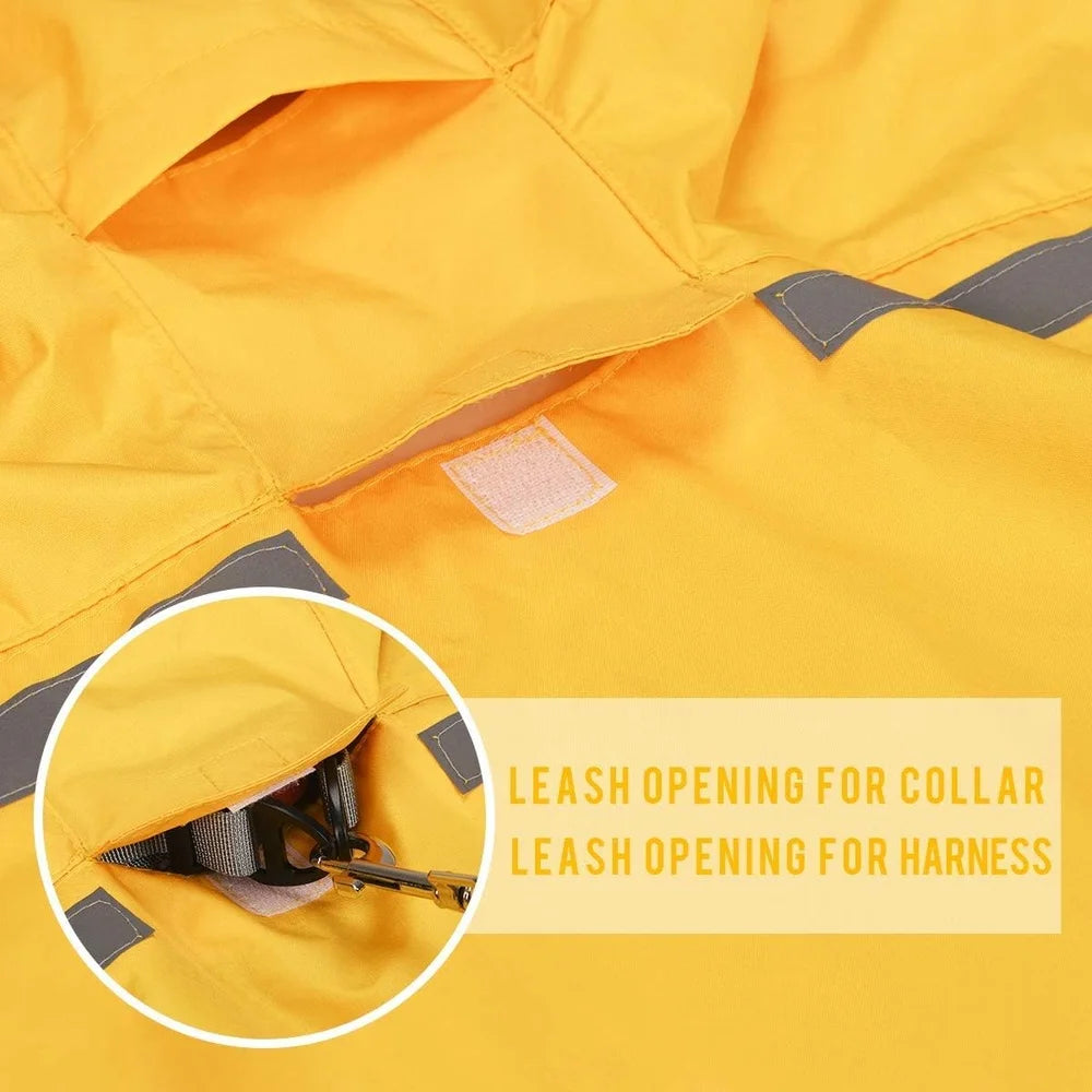 Waterproof Dog Raincoat – Lightweight Hooded Slicker with Adjustable Belly Strap, Leash Hole, and Reflective Strip