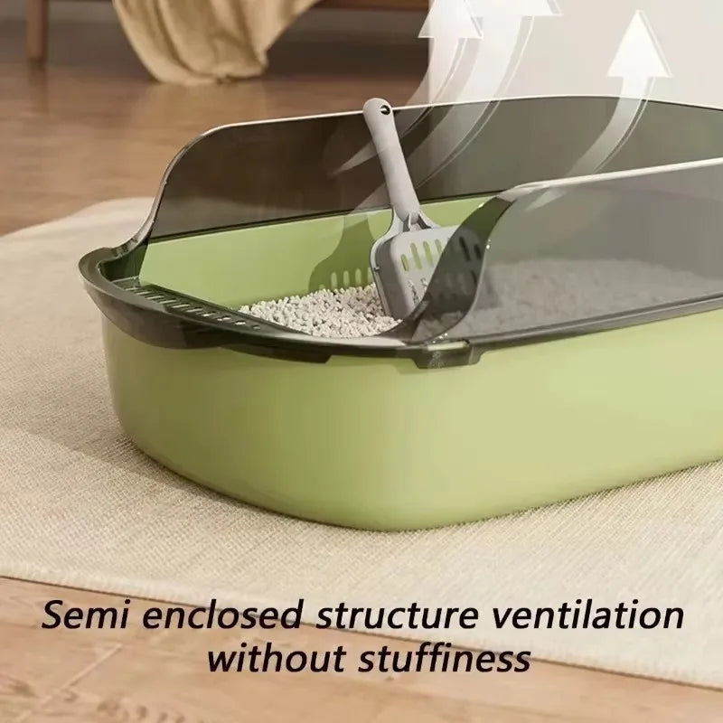 Semi-Enclosed Cat Litter Box with High Sides – Splashproof Kitty Sandbox with Litter Scoop