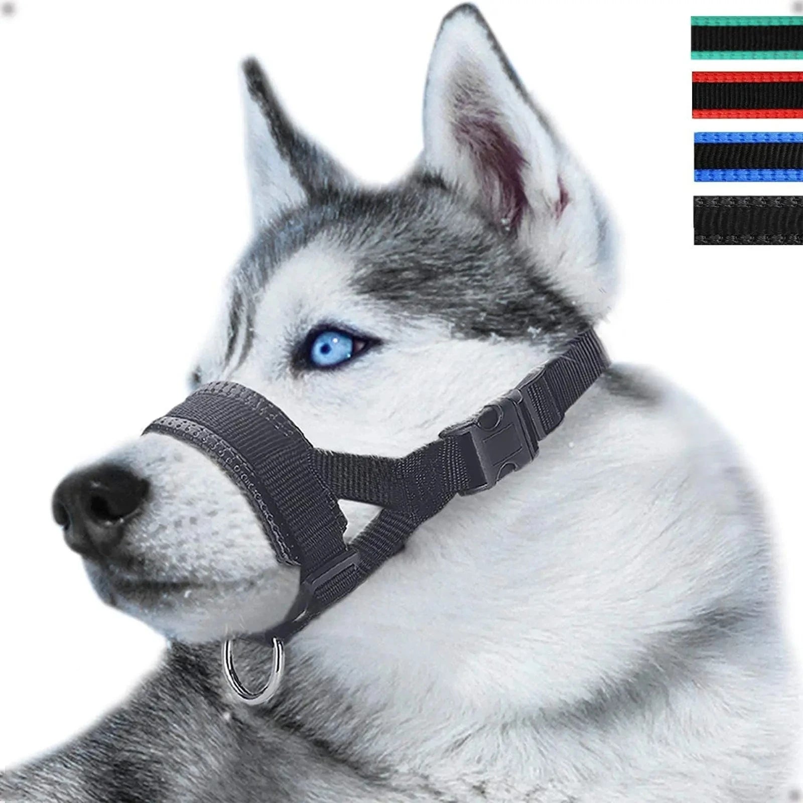 Breathable Nylon Dog Muzzle Set – Anti-Bark Training Collar with Striped Design for Summer Use