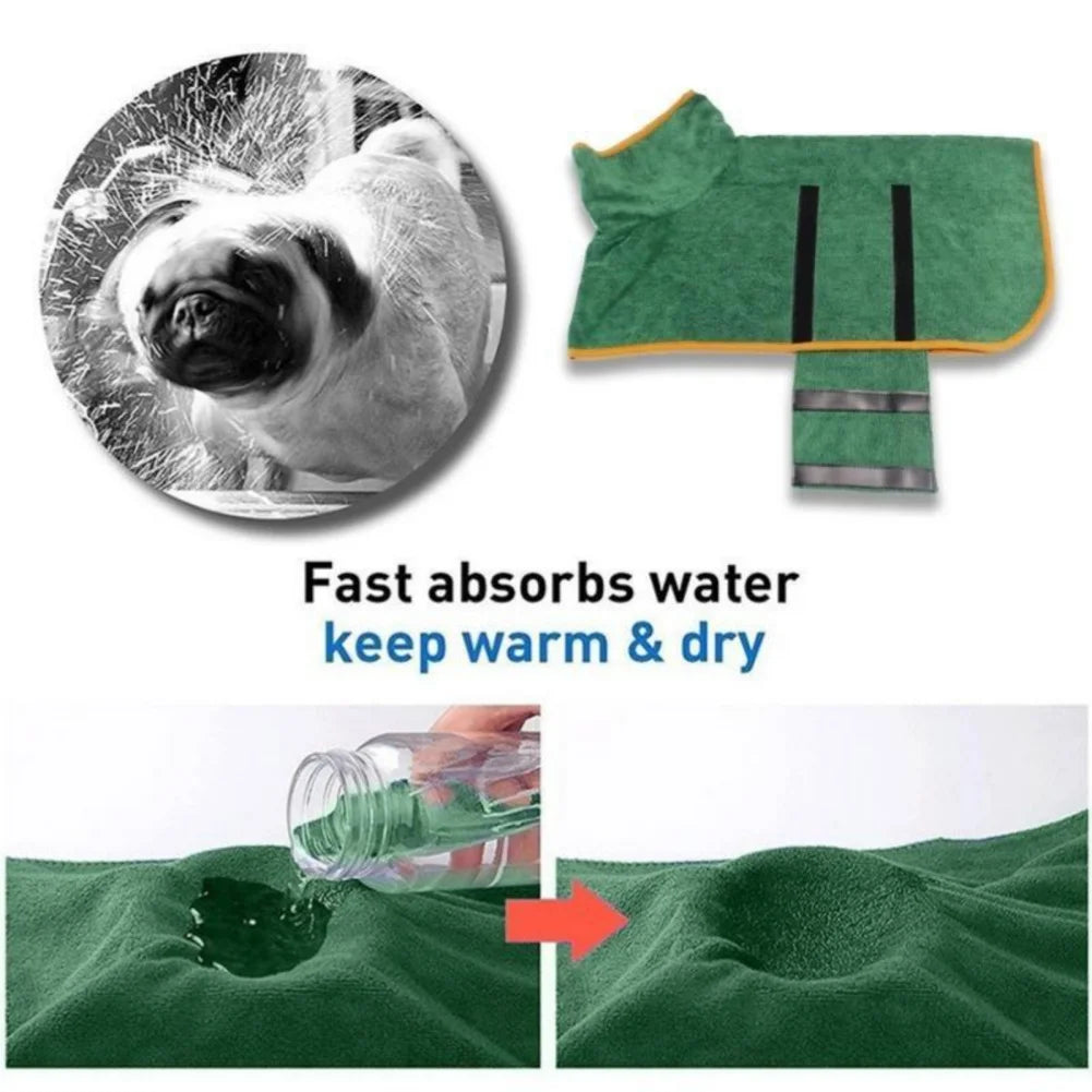 Dog Bathrobe – Quick-Dry Absorbent Towel Robe for Small, Medium & Large Dogs