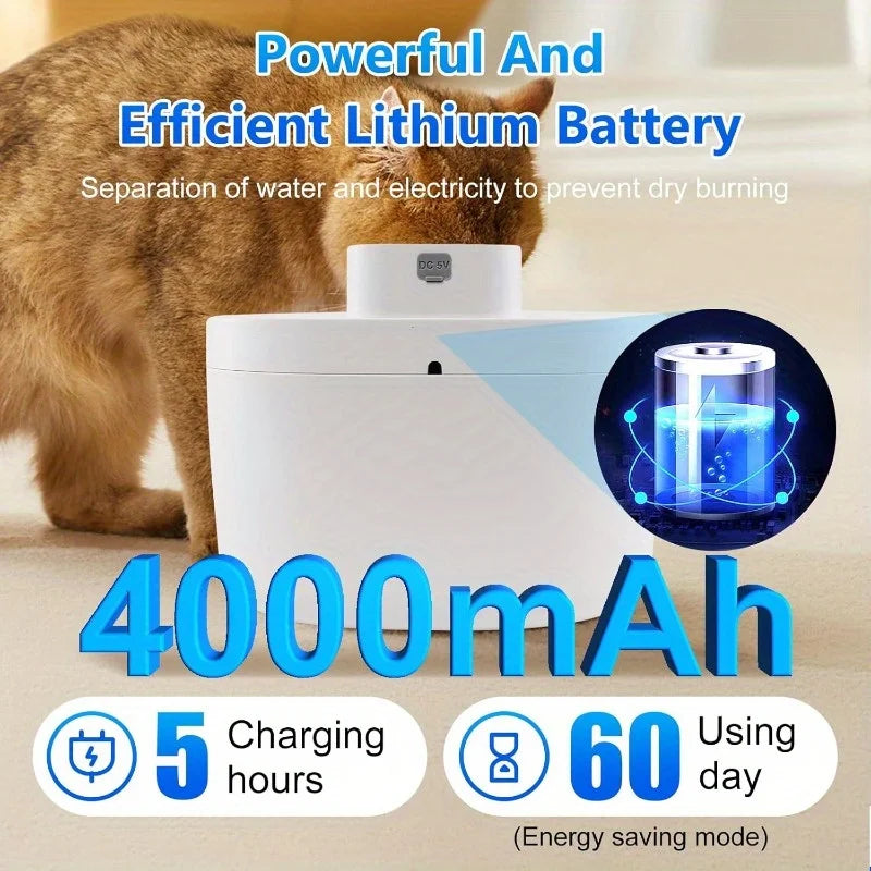 Wireless 2.6L Cat Water Fountain – Stainless Steel with LED Light & Filters