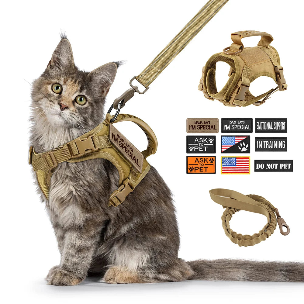 Tactical Cat & Puppy Harness with Leash – Adjustable, Durable, and Built for Adventure