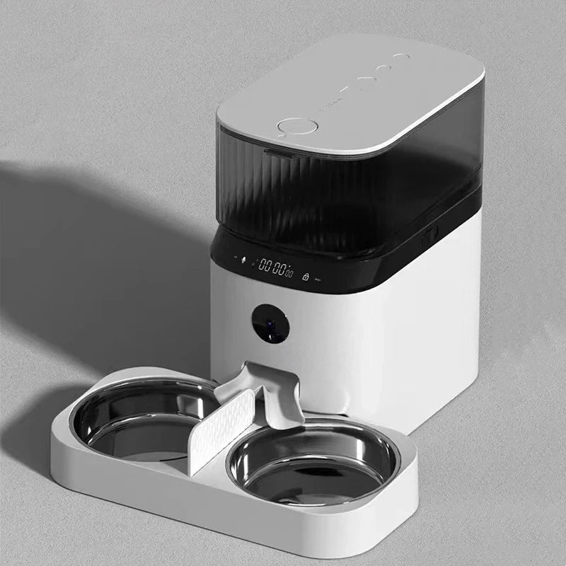 Tuya Automatic Pet Feeder 5L – Smart APP Control, Dual Stainless Steel Bowls, HD Camera, Touch Panel, Portion Control for Cats & Dogs