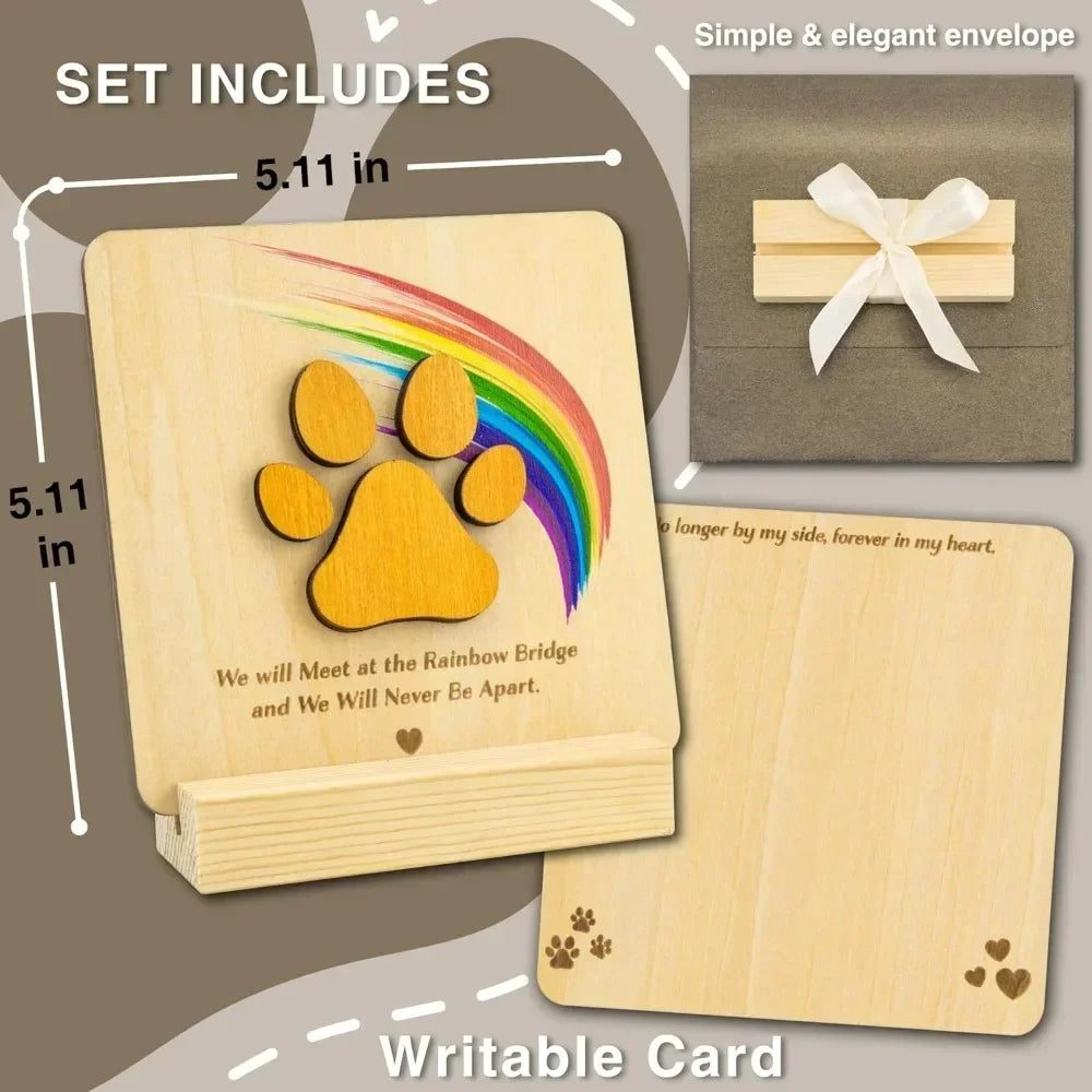 Rainbow Bridge Pet Sympathy Card – Wooden Dog Memorial Gift with Envelope, Keepsake Remembrance
