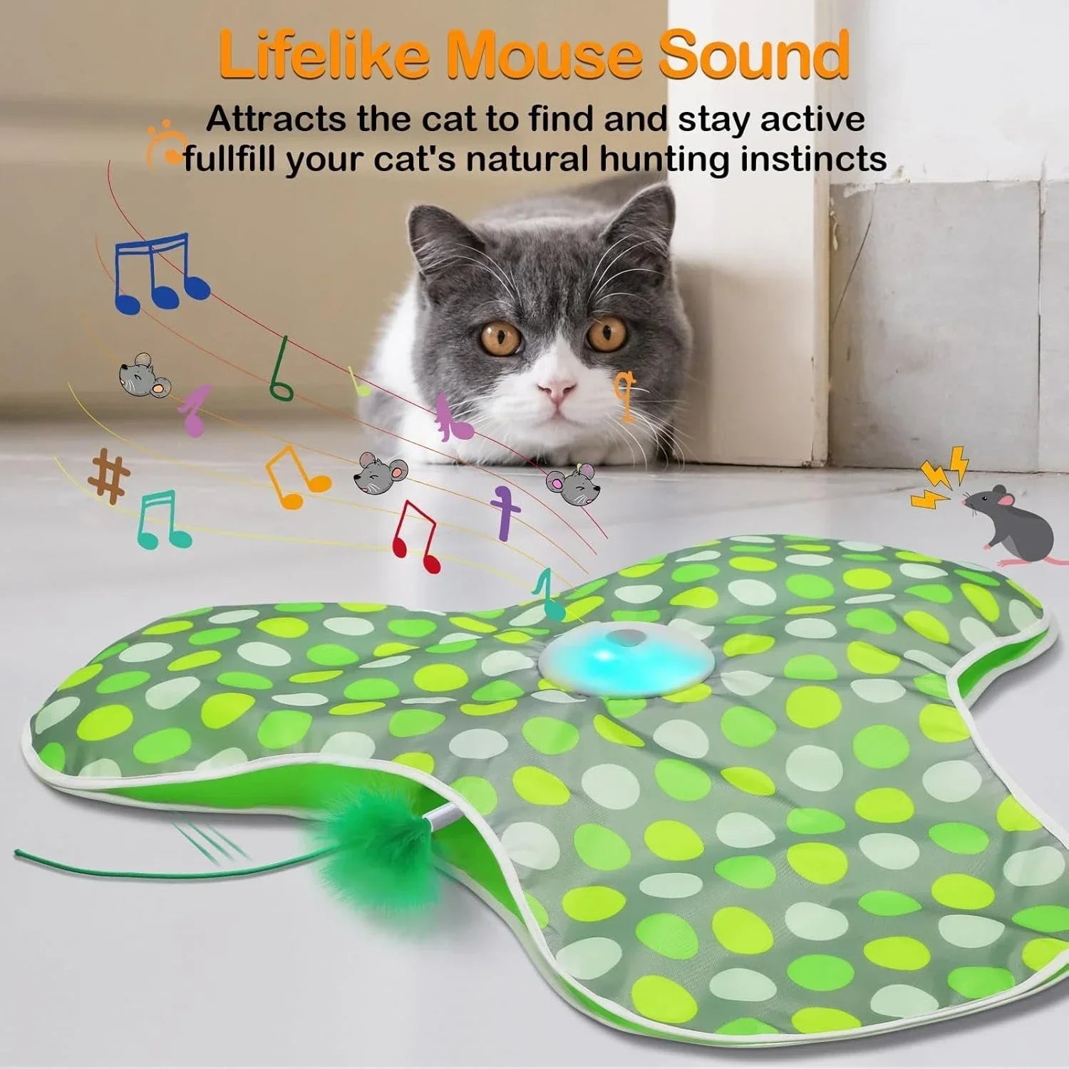 Smart Interactive Hide-and-Seek Cat Toy – Motion-Activated Squeaky Mouse & Feather Teaser for Indoor Cats
