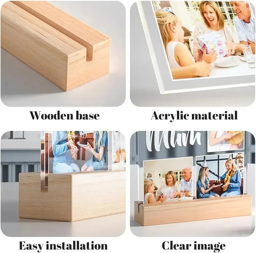 Custom Pet Memorial Photo Plaque – Acrylic Frame with Wooden Base