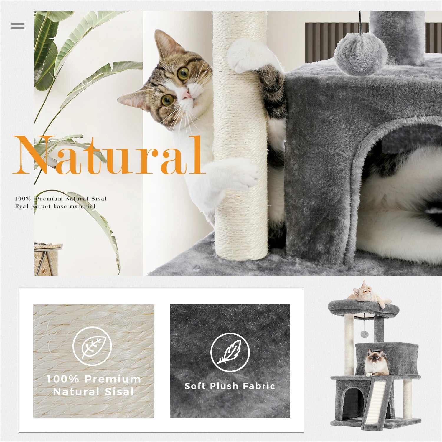 Wooden Cat Tower – Double Condos with Scratching Posts & Perches