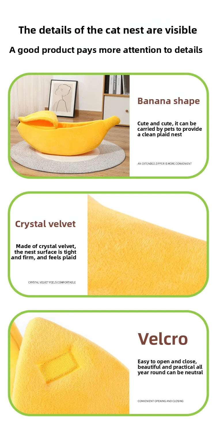 Banana cat bed super soft house lovely banana boat semi-closed warm pet bed cat accessories dog bed banana cushions with a lid