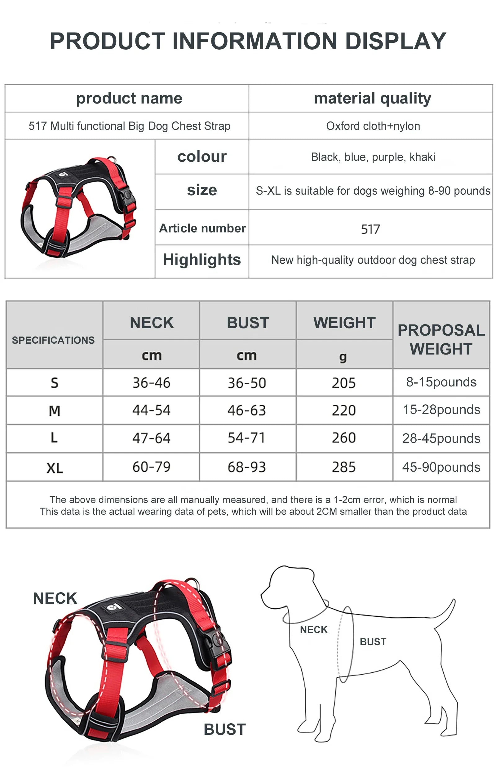 Tactical Dog Harness – Reflective Waterproof Vest for Medium & Large Dogs (1680D Oxford Fabric)