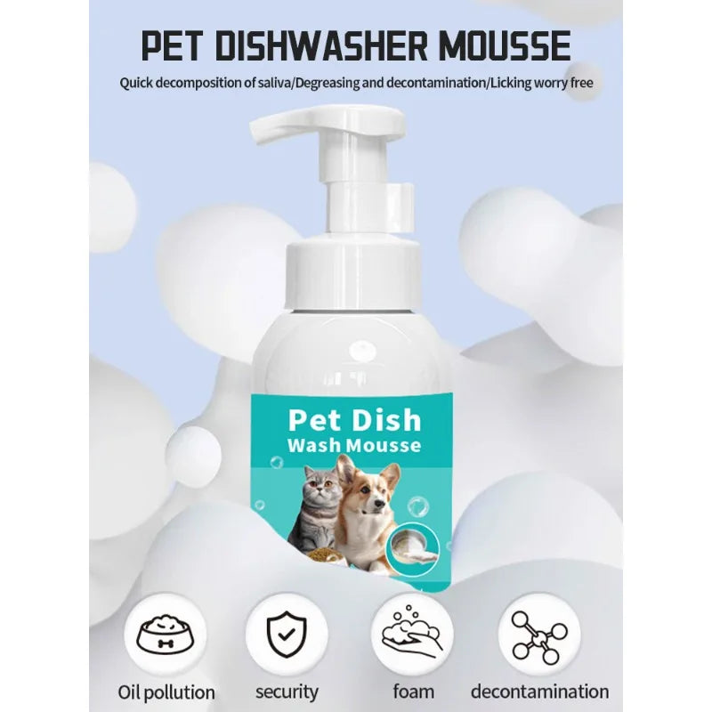 300ml Pet Dish Cleaning Mousse – Fast-Acting Stain & Odor Eliminator for Cat & Dog Dishware | Multi-Purpose Pet Safe Formula