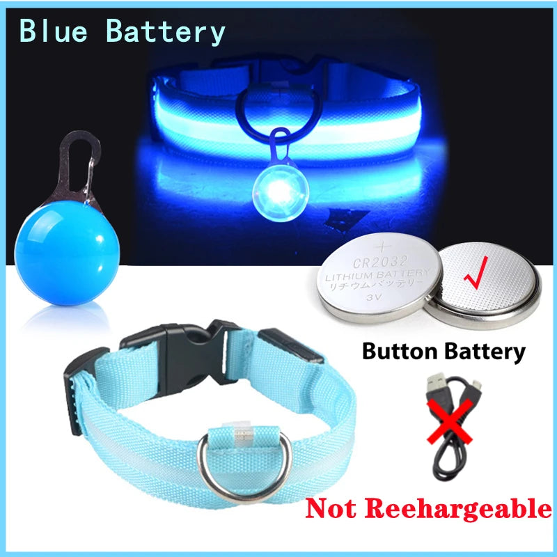 USB Rechargeable LED Dog Collar – Glowing Light-Up Safety Collar with Pendant for Small Dogs & Cats