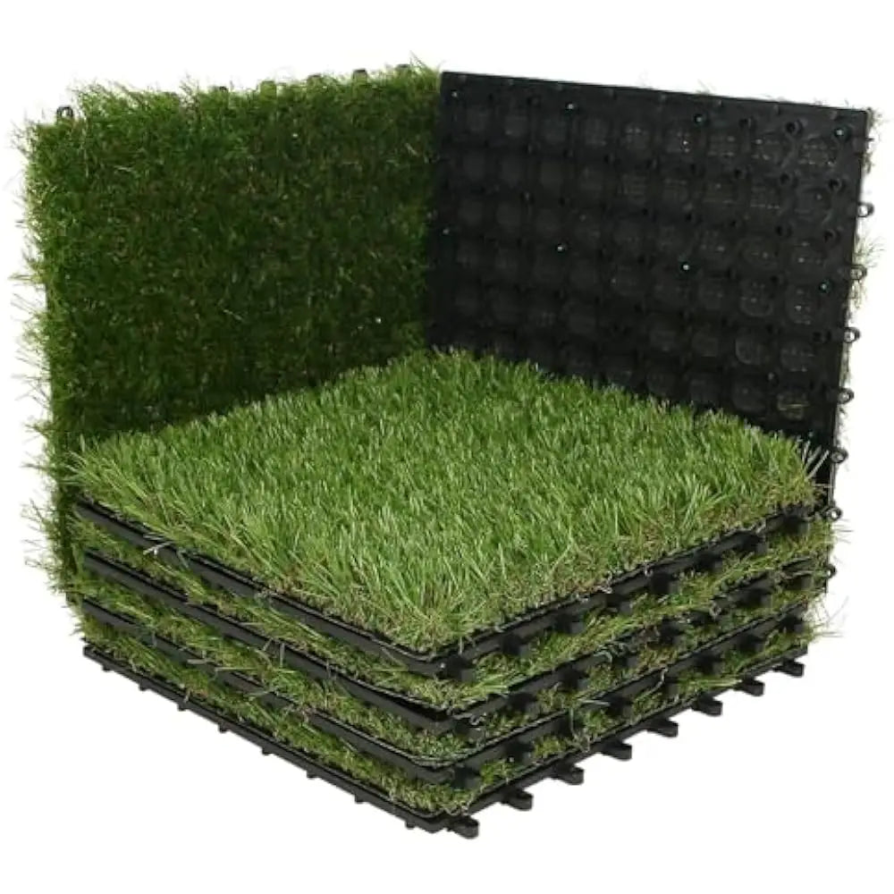 Outdoor Artificial Grass Turf Squares – 9-Pack 12"x12" Interlocking Fake Grass Mats for Patio, Balcony, Deck & Pet Potty Use