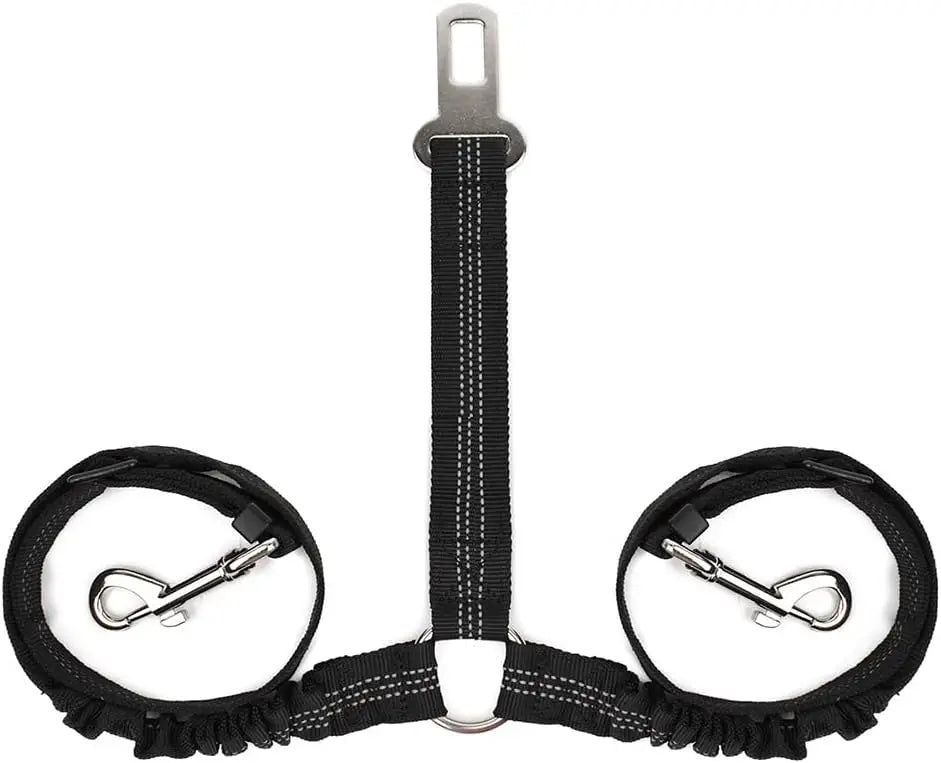 Double Dog Seat Belt – Adjustable Y-Shape Vehicle Safety Leash with Elastic Bungee & Reflective No-Tangle Design