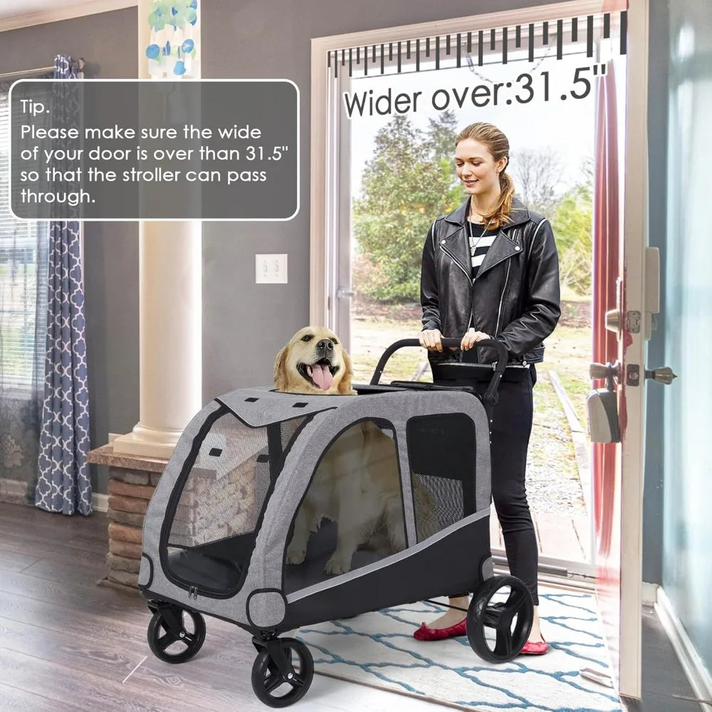 Extra Large Pet Stroller – Foldable Heavy-Duty Stroller for Medium & Large Dogs (160 lbs Capacity)