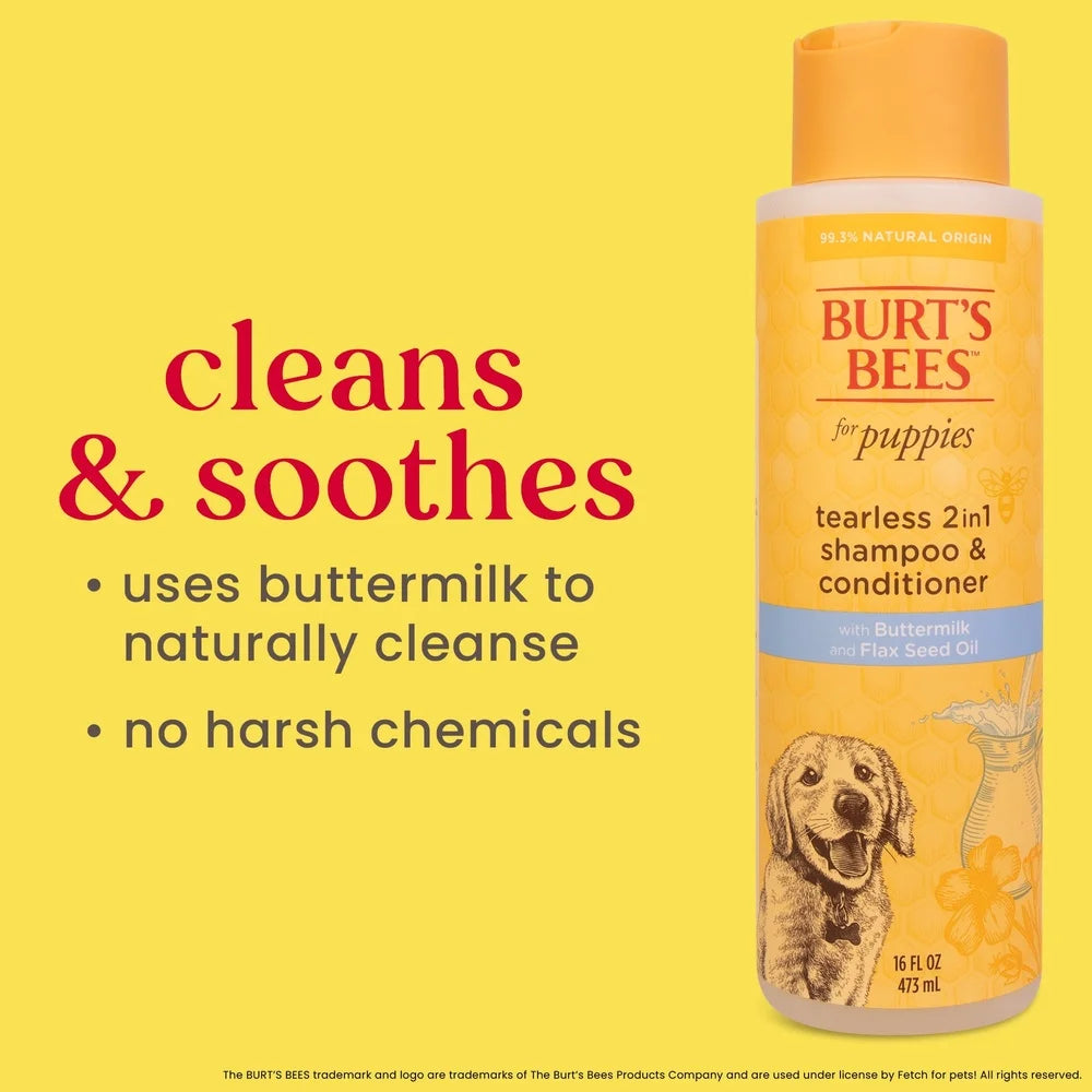 Natural Tearless 2-in-1 Dog Shampoo & Conditioner – Gentle Buttermilk & Linseed Oil Formula for Puppies | pH Balanced, Nourishing Pet Care