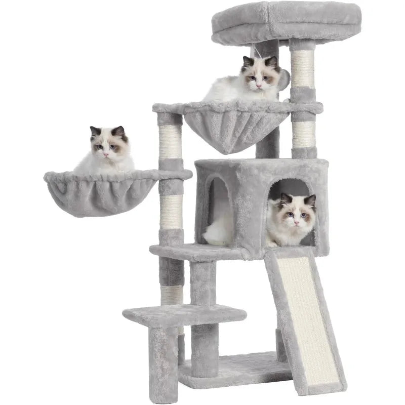 Cat Tree Tower with Condo, 2 Baskets, Large Platform, Scratch Board & Scratching Posts – Ideal for Indoor Cats