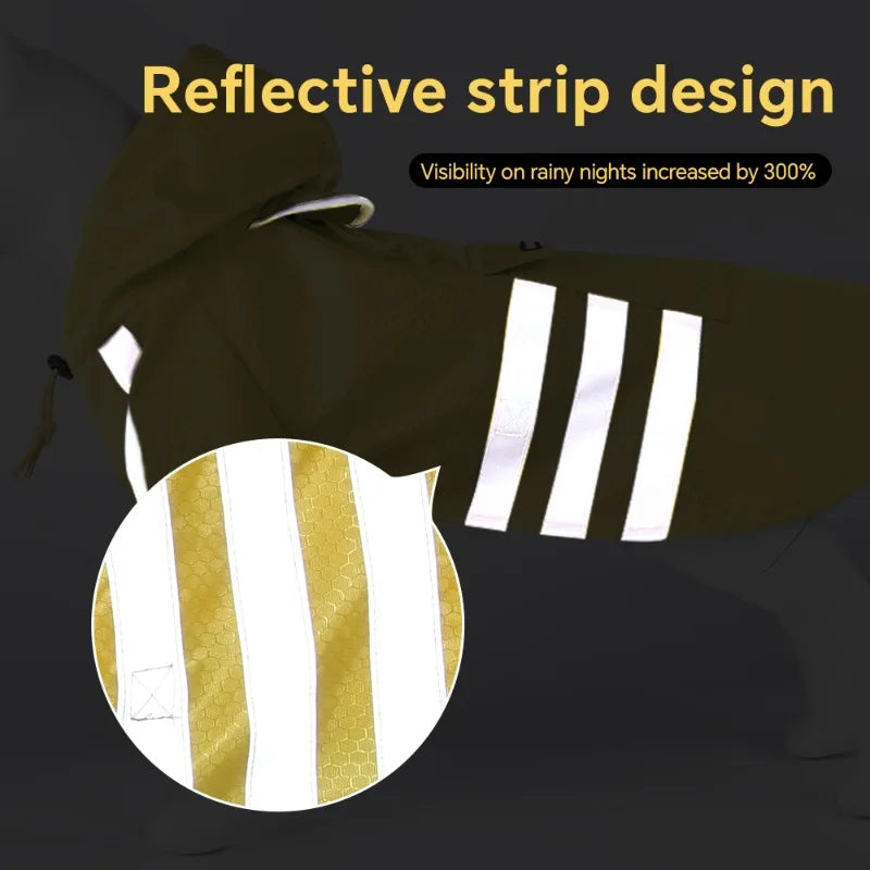 Large Dog Raincoat – Waterproof Reflective Hooded Yellow Jacket