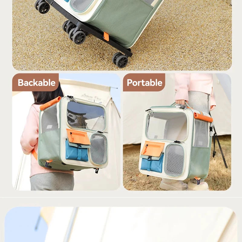 HOOPET Pet Travel Trolley – Portable Rolling Carrier for Cats & Small Dogs