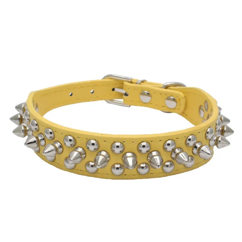 Adjustable PU Leather Spiked Dog Collar – Punk Style Rivet Neck Strap for Small Dogs & Cats
