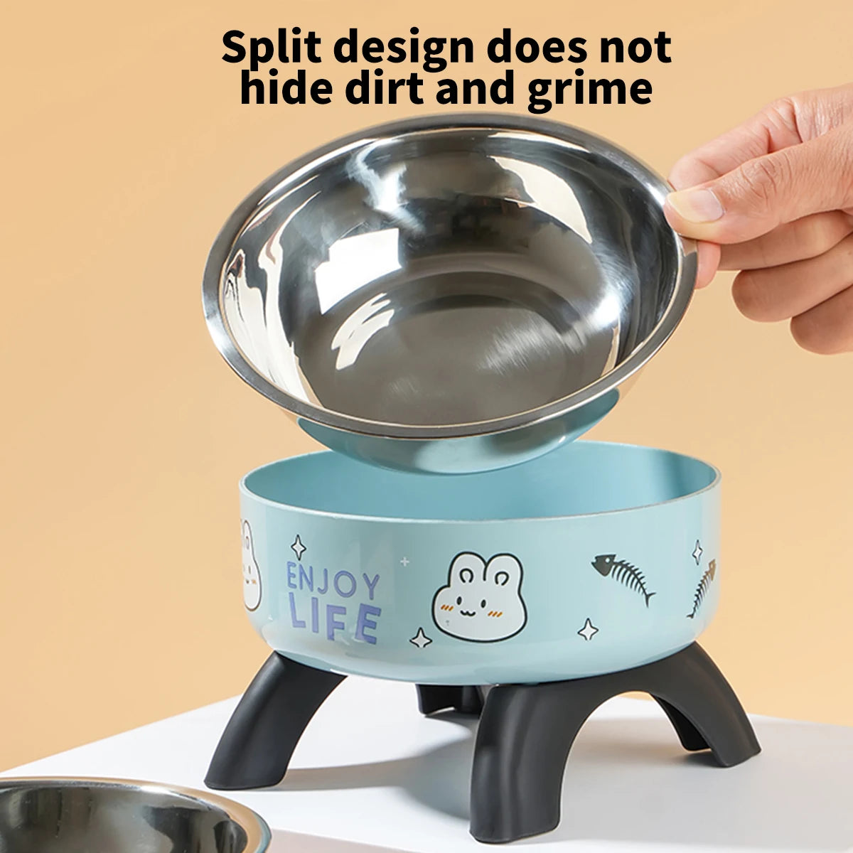 Cartoon Printed High-Legged Pet Bowl – Large-Capacity Stainless Steel Cat & Dog Bowl with Neck Protection