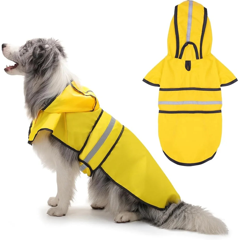 Waterproof Dog Raincoat with Hood – Reflective Stripes, Leash Hole & Adjustable Fit | Lightweight Outdoor Jacket for Dogs