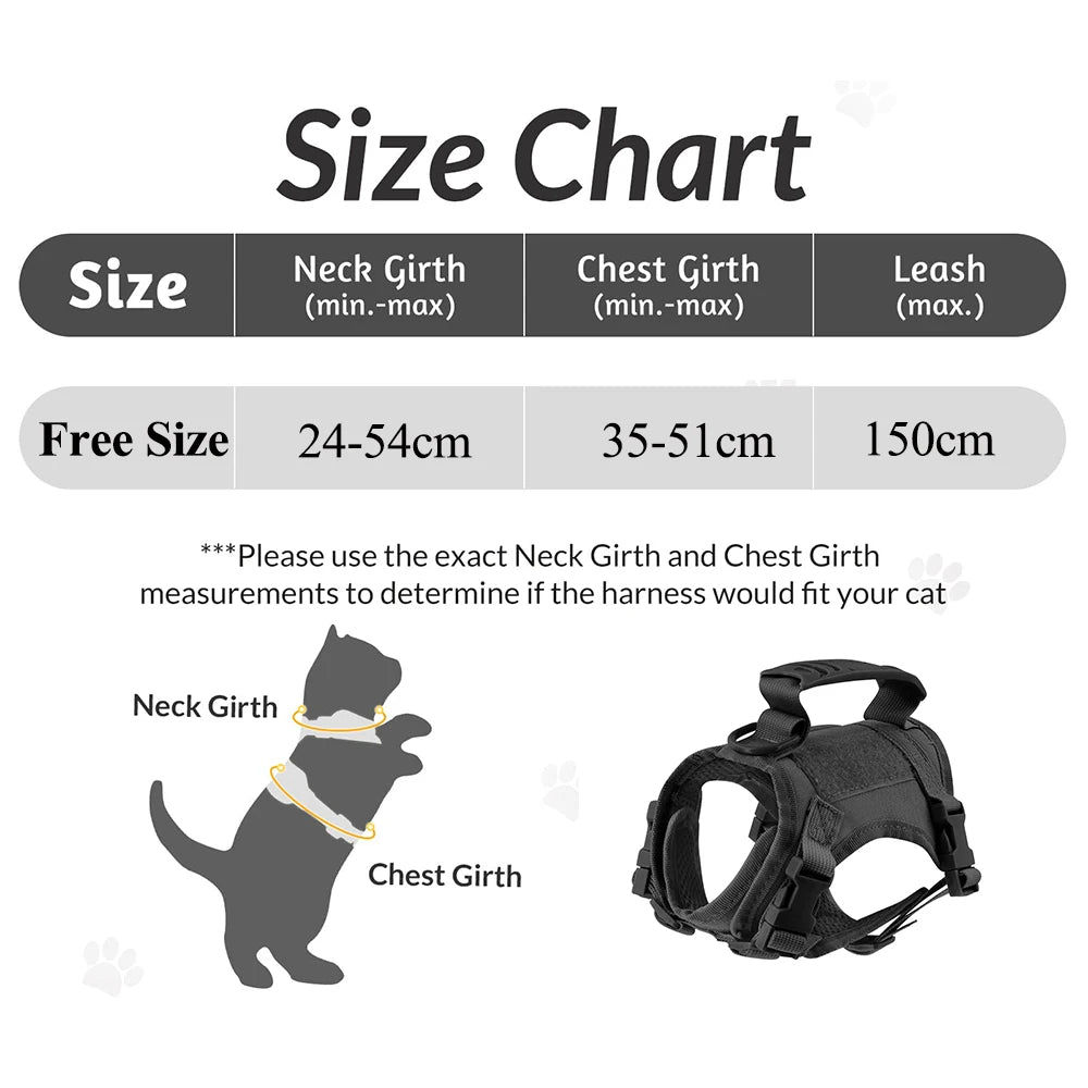 Tactical Cat Harness with Leash Set – Escape-Proof Adjustable Pet Vest with Control Handle for Large Cats & Small Dogs