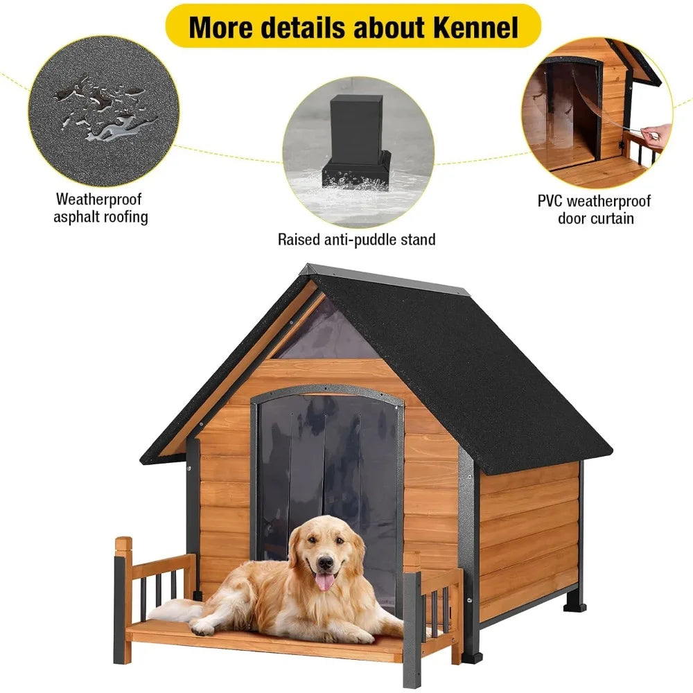 Outdoor Insulated Dog House – Weatherproof Large Dog Kennel with Anti-Chewing Iron Frame (50.87" L)