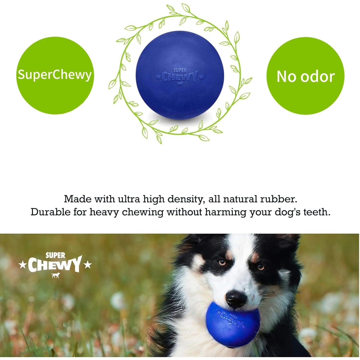 SuperChewy Tough Dog Ball Toy – Durable Natural Rubber Chew Toy for Aggressive Chewers | Large Breed Tested, Great for Fetch