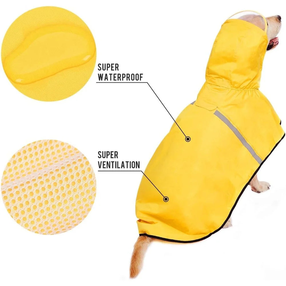 Waterproof Dog Raincoat – Lightweight Hooded Slicker with Adjustable Belly Strap, Leash Hole, and Reflective Strip