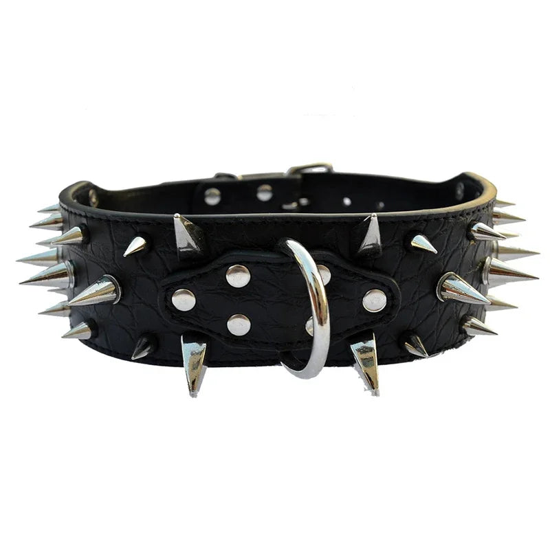 Adjustable Wide Rivet Dog Collar – Durable PU Leather Collar for Medium & Large Dogs | Protective Pet Neckwear
