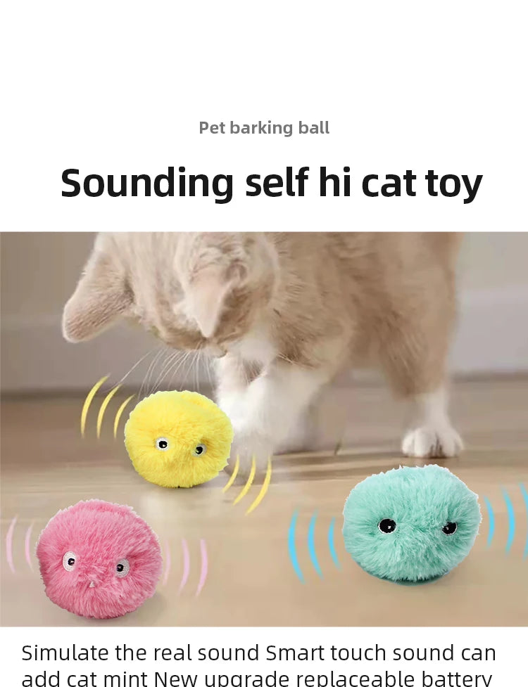 Interactive Plush Cat Toy Ball – Electric Catnip Squeak Toy for Kitten Training & Play