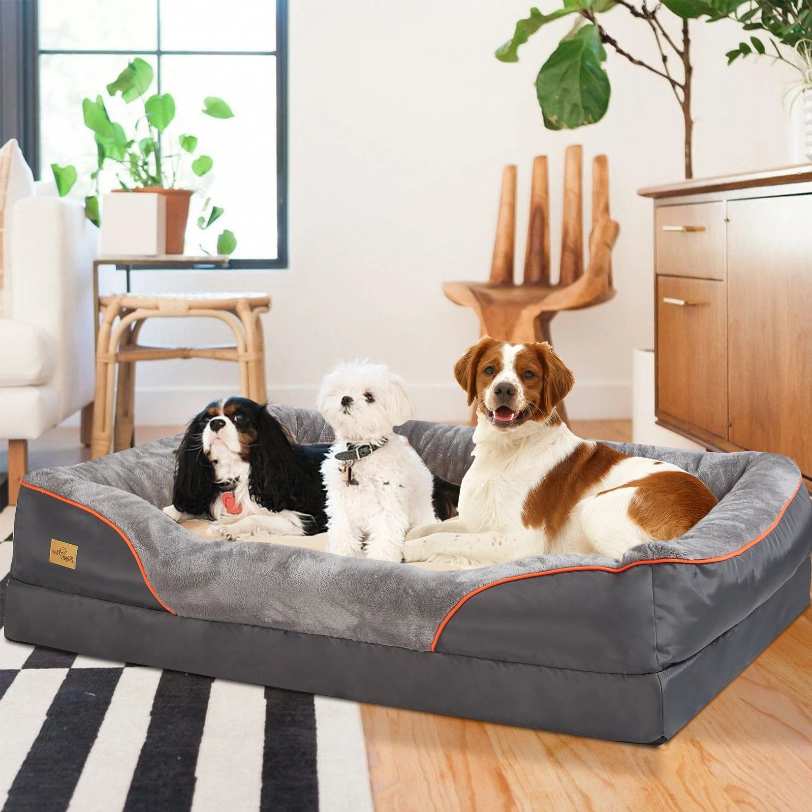 Orthopedic Dog Bed – Super Soft Foam Pet Sleeping Mat with Cotton-Padded Bolster & Removable Washable Cover (Sizes L–3XL)