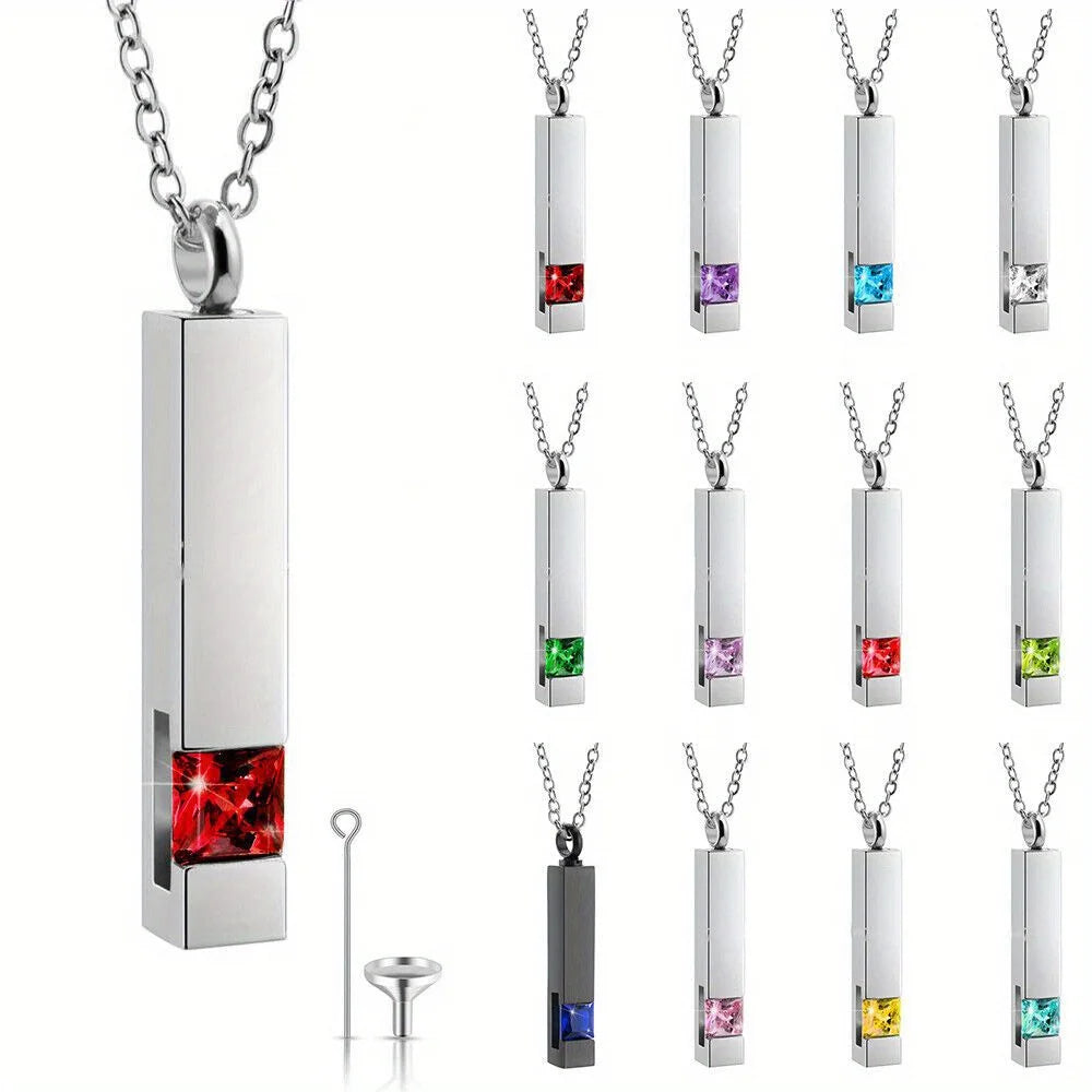 Stone Cremation Urn Cube Necklace – Memorial Ashes Pendant Keepsake Jewelry for Pets, Babies & Loved Ones (22” Chain)