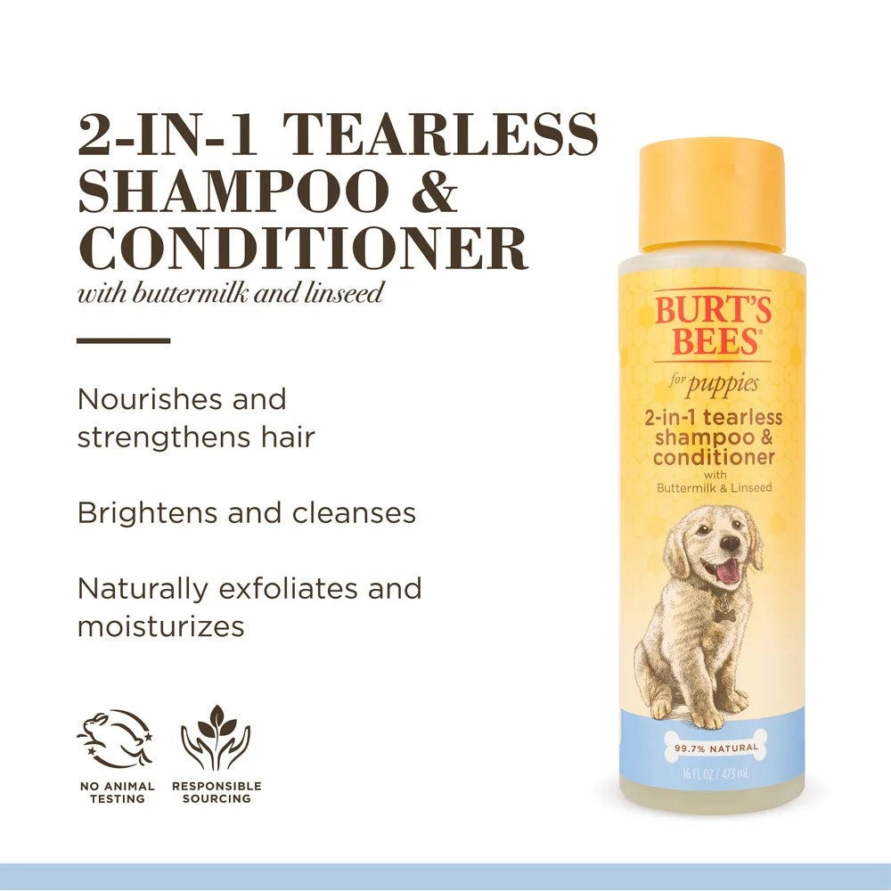 Natural Tearless 2-in-1 Dog Shampoo & Conditioner – Gentle Buttermilk & Linseed Oil Formula for Puppies | pH Balanced, Nourishing Pet Care