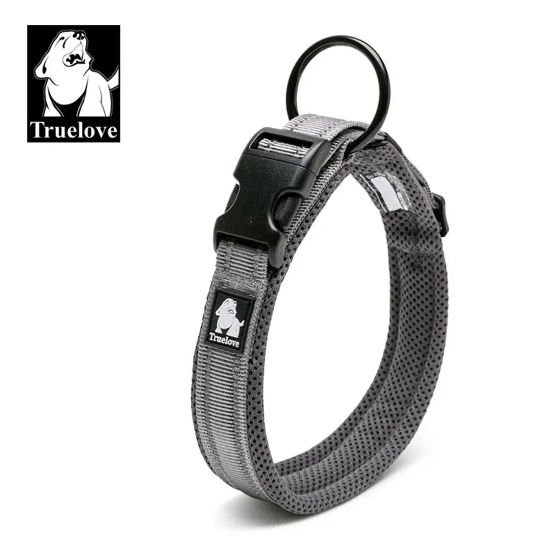 TRUELOVE Adjustable Reflective Dog Collar – Mesh Padded, Durable Nylon All-Weather Collar for All Breeds
